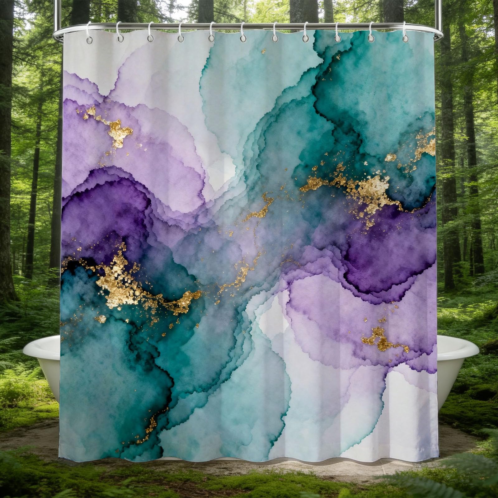 Hongduo 3D Marble Shower Curtain for Stalls Bathtubs Modern Artistic Style Bathroom Decor Shower Curtain Set Polyester Fabric Waterproof 180x200cm/71X79 Inch with Hooks