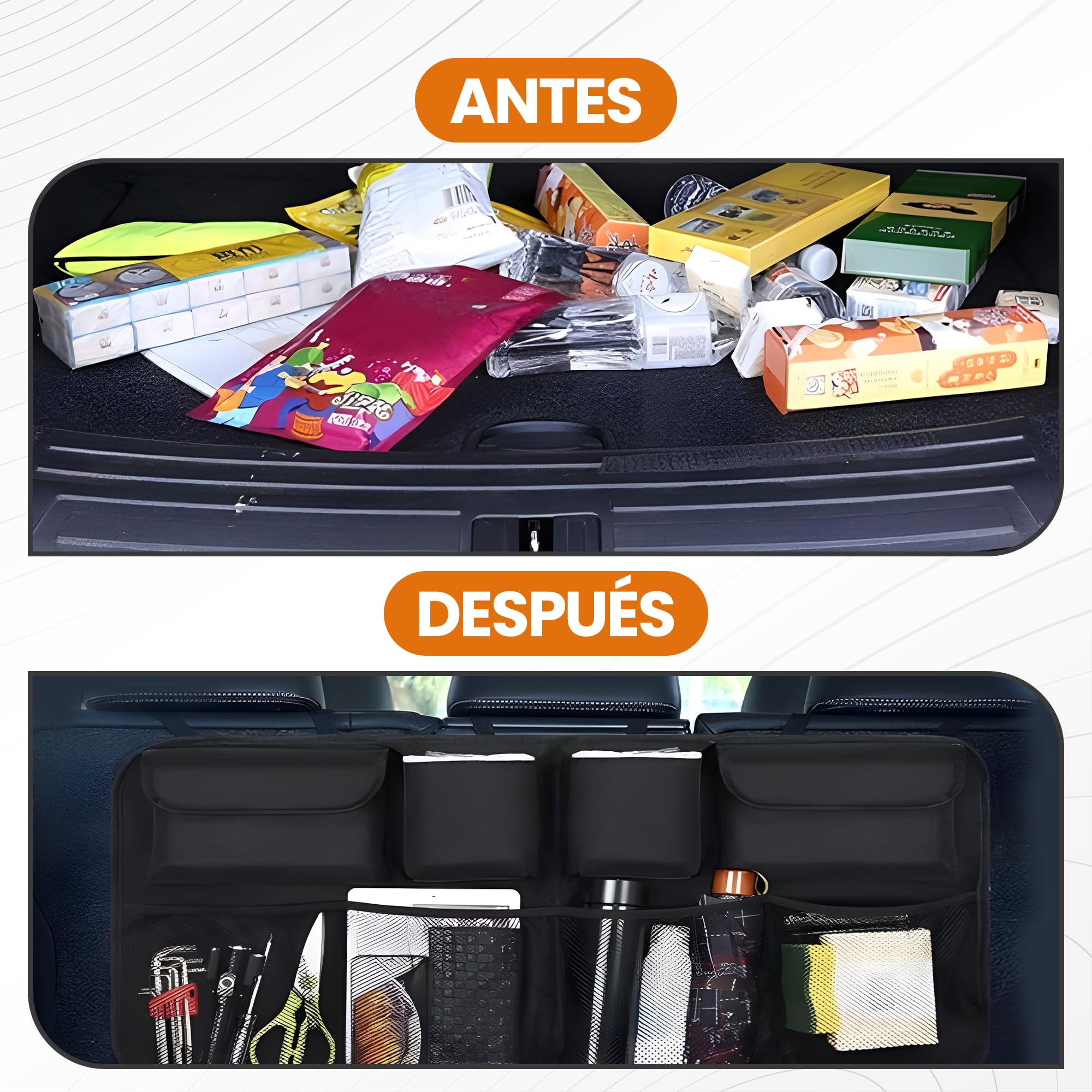 Astur Organizador Maletero Coche Plegable e Impermeable – Gran Capacidad con 8 Bolsillos – Organizador Coche Maletero Antideslizante y Ajustable (Organizador Maletero Negro)