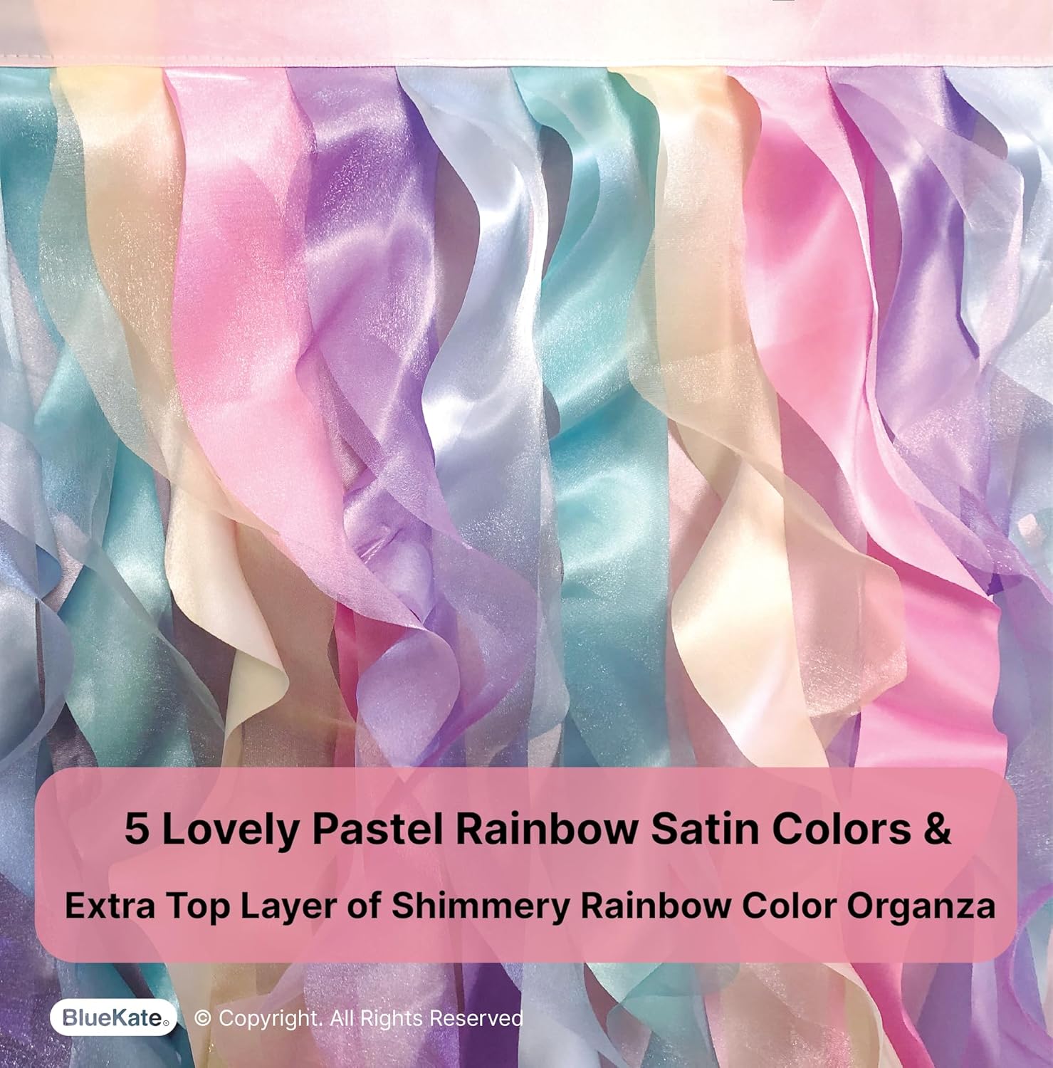 BLUEKATE Rainbow Tutu Table Skirt. 6ft with Double Layer Organza Willows for Unicorn Party Supplies, Rainbow Decorations, 1st Birthday , Baby Shower Décor or Mermaid Backdrop