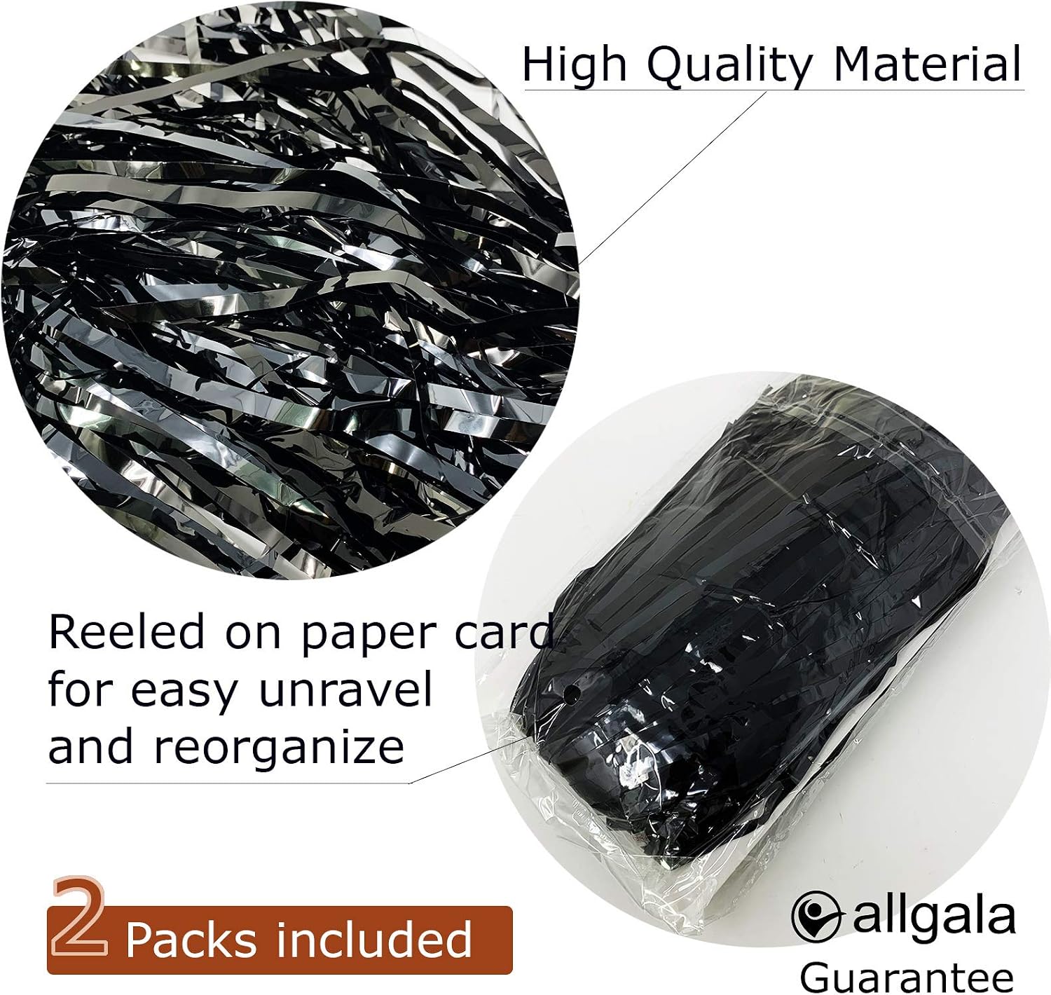 allgala Black Tinsel Table Skirt 2-Pack 29x108 Inch Metallic Foil Fringe Table Skirts for Party Event Parade Float, Party Decoraton - Image 3