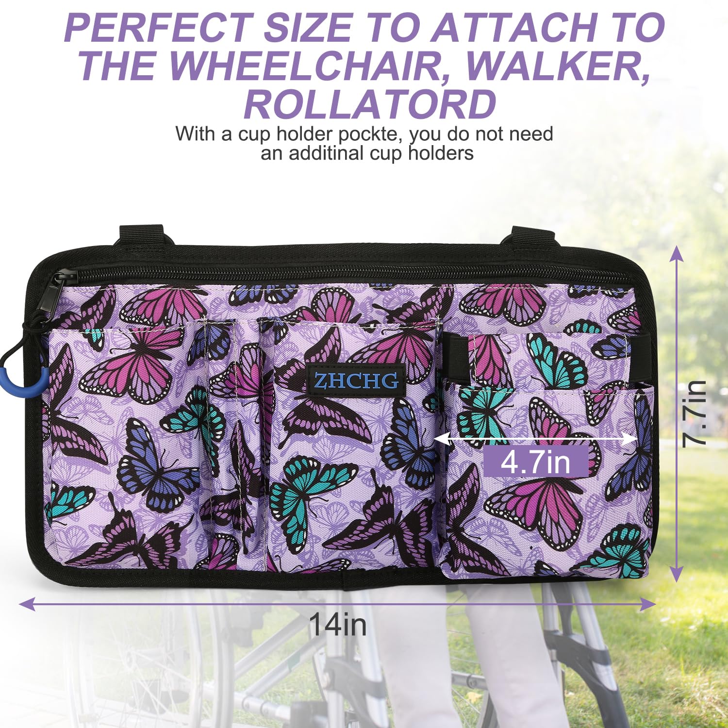 Bolsa lateral para silla de ruedas con portavasos, accesorios para reposabrazos de silla de ruedas para andador, andador, silla de ruedas para patinete eléctrico, regalo ideal para el día de la madre