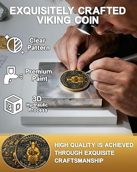 Viking Challenge Coin – Odin & Valkyrie Design | Valhalla, Hall of the Brave - Norse Mythology Collectible - Feast Fight Rise Again - Viking Warrior Legacy Symbol