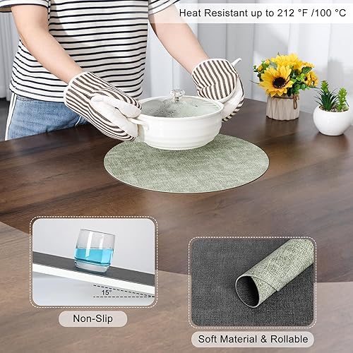 Miniatura 5 de Myir JUN Juego de 6 manteles individuales redondos de doble cara, de piel sintética, para interiores, para mesa de comedor, exteriores,