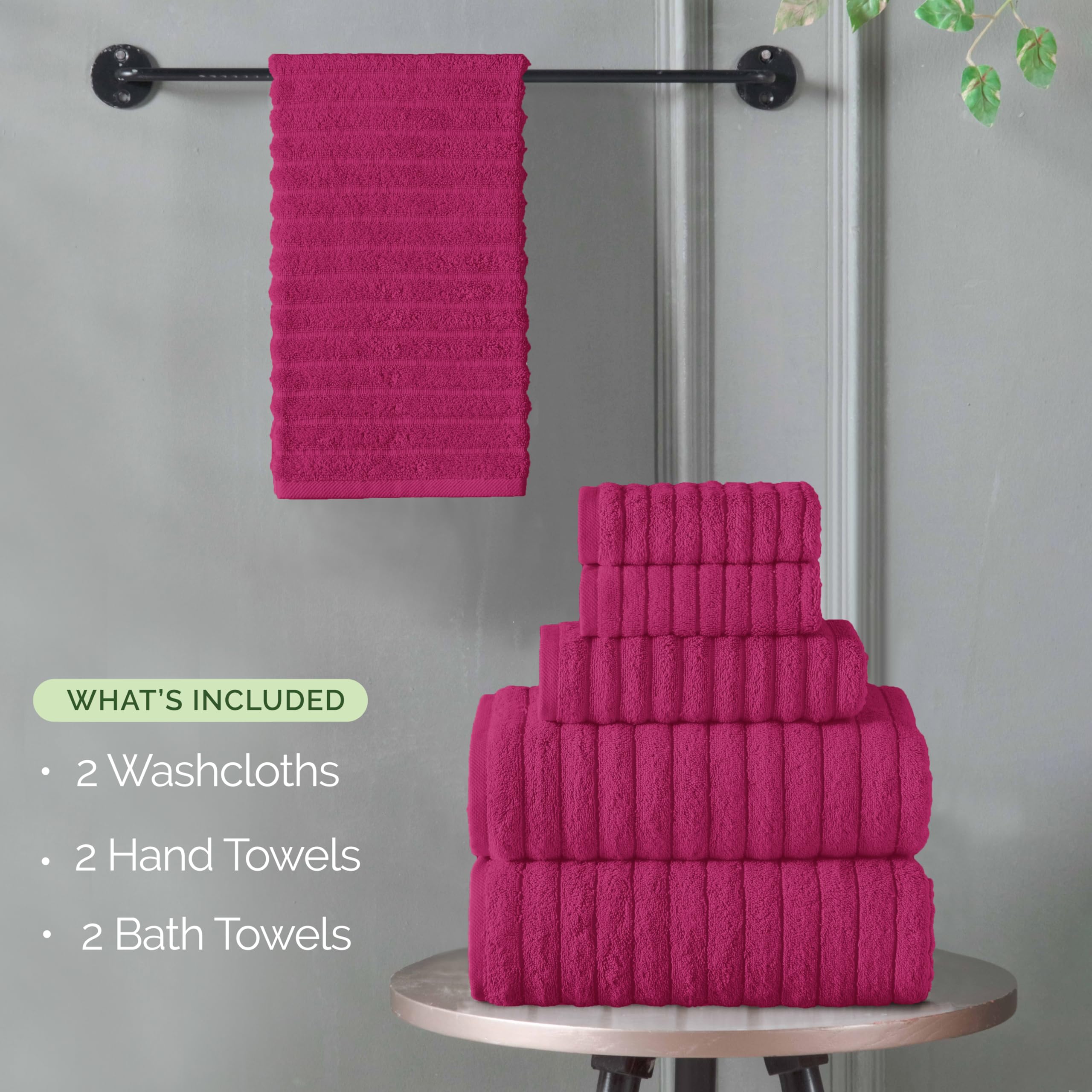 Elegant Comfort Juego de 6 Toallas de baño de Pana de algodón Turco 100% acanaladas, Tacto Premium, Secado rápido, Altamente absorbentes, Contiene 2 Toallas de baño, 2 Toallas de Mano y 2 paños,