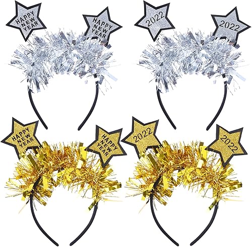 craftshou 4 tiara de feliz año nuevo 2022 con purpurina y lentejuelas para decoración de fiesta de Año Nuevo color dorado y plateado