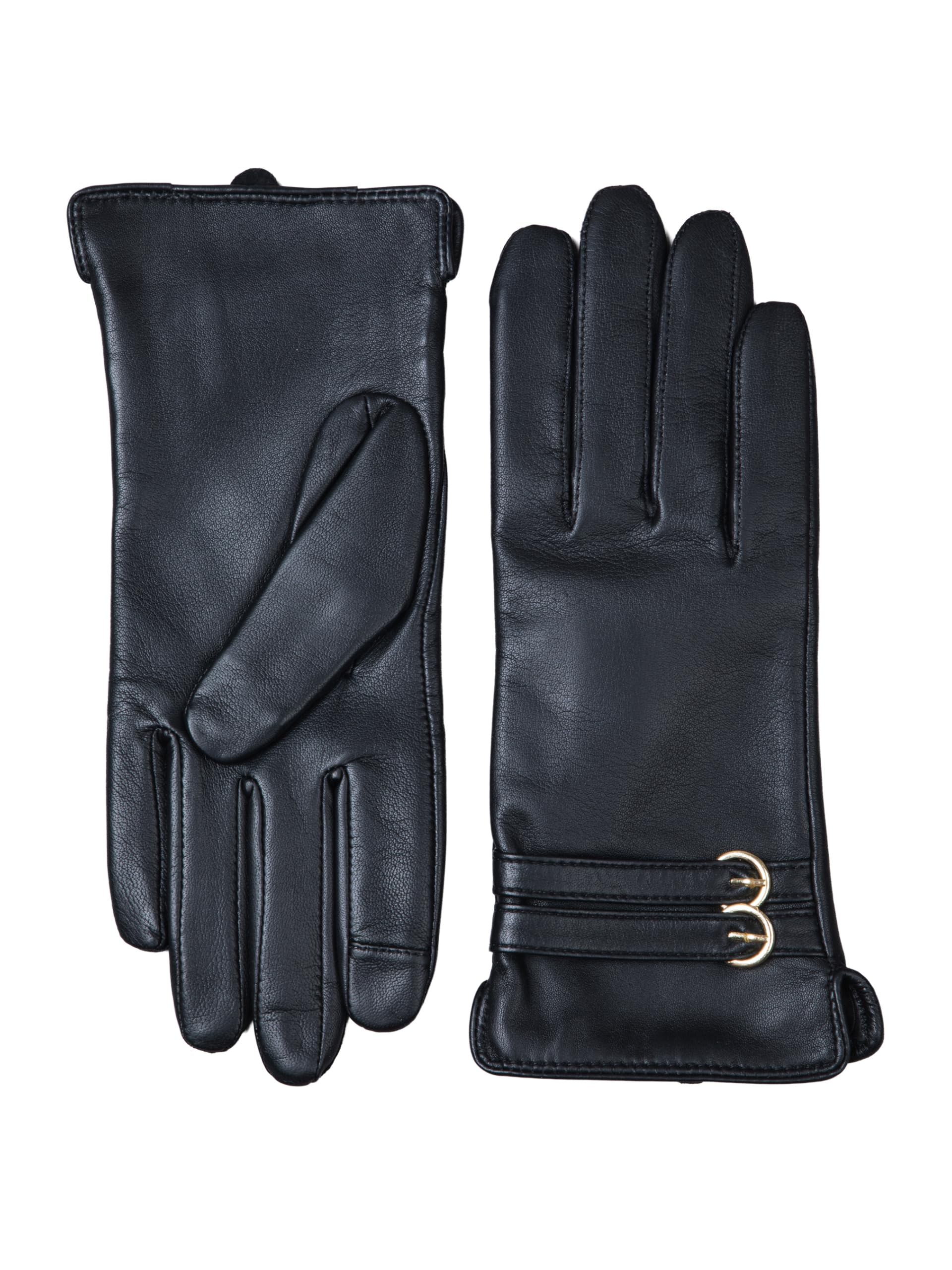Lakeland Leather Women's Black Twin Buckle ’S Leather Gloves – Real Leather, Fleece-Lined Winter Gloves (, M)