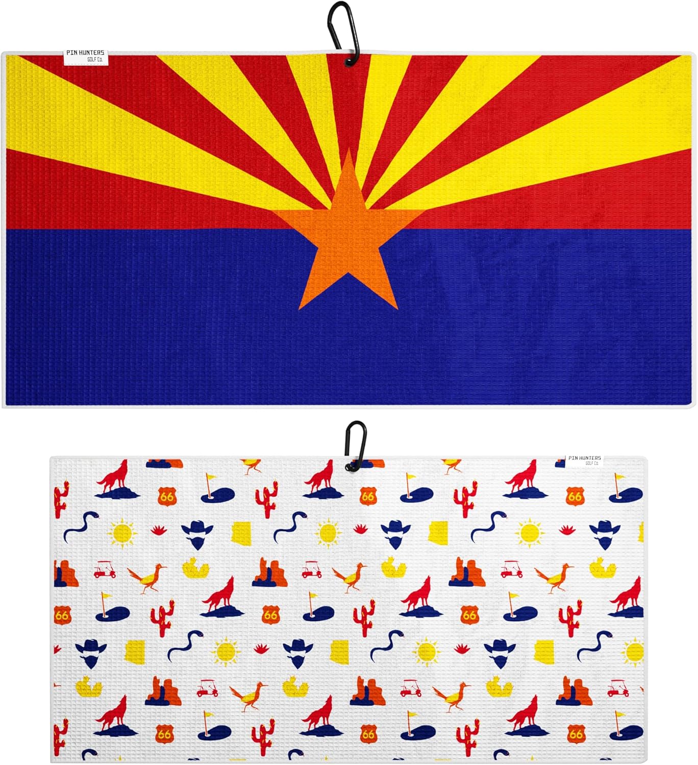 Pin Hunters Arizona Flag Microfiber Golf Towel | Premium Waffle Towel with Clip | Large 31"×15.5" Towel for Golf Bags | Accessories for Men | Fun Gift for Husband | USA Pride
