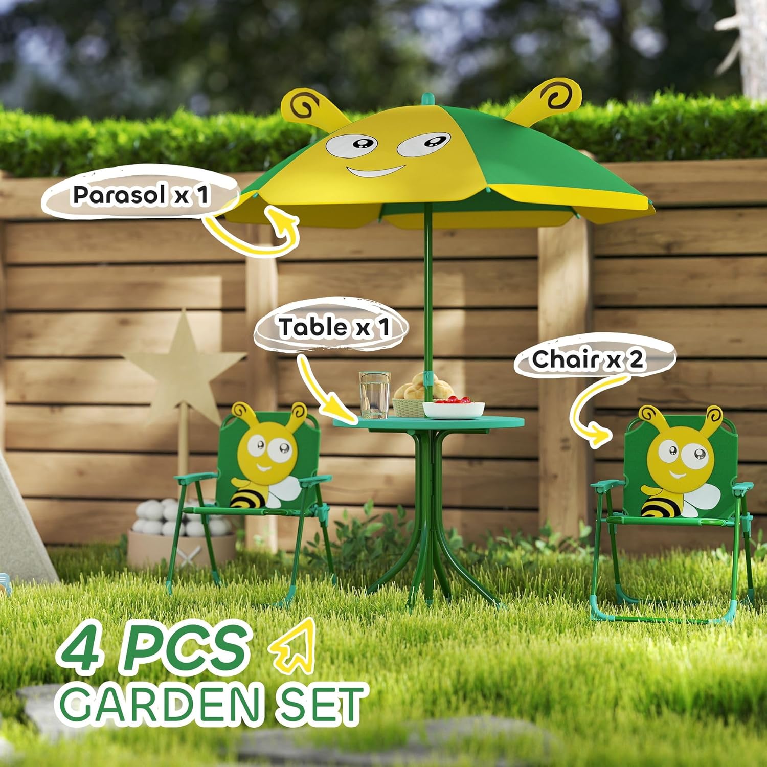 Playful Garden Set with Adjustable Bee Pattern Umbrella for 2-5 Years