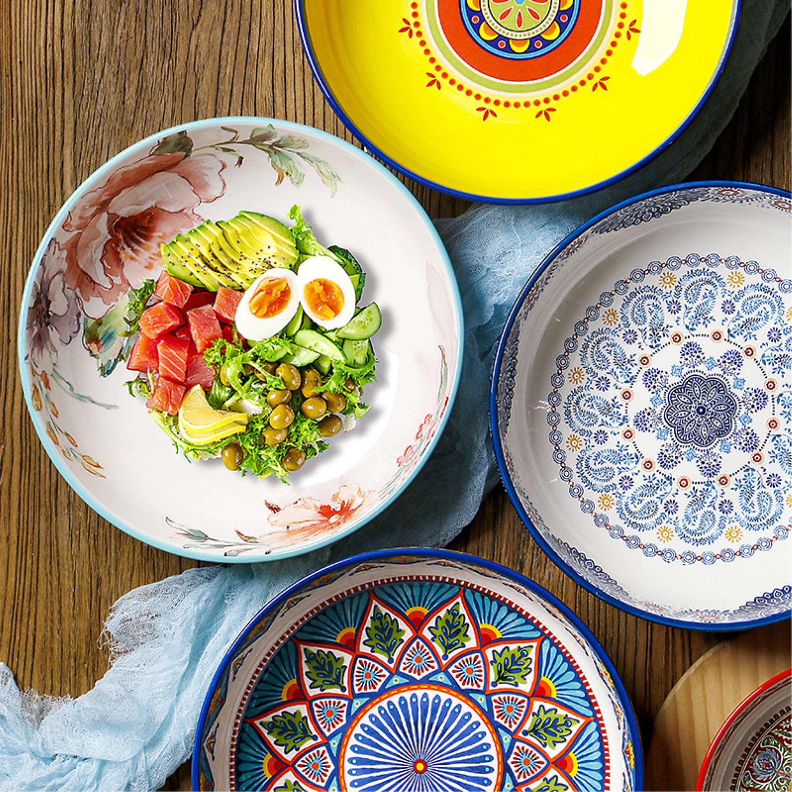 Bol à salade rond pastoral sous glaçure - Style latin - 30,5 cm - Bol à salade (31 cm)