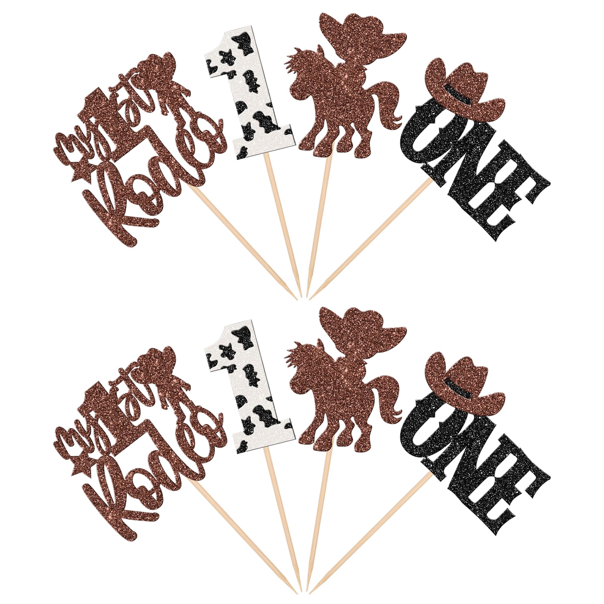 Snapklik.com : 24 PCS Cowboy 1st Birthday Cupcake Toppers Glitter First ...