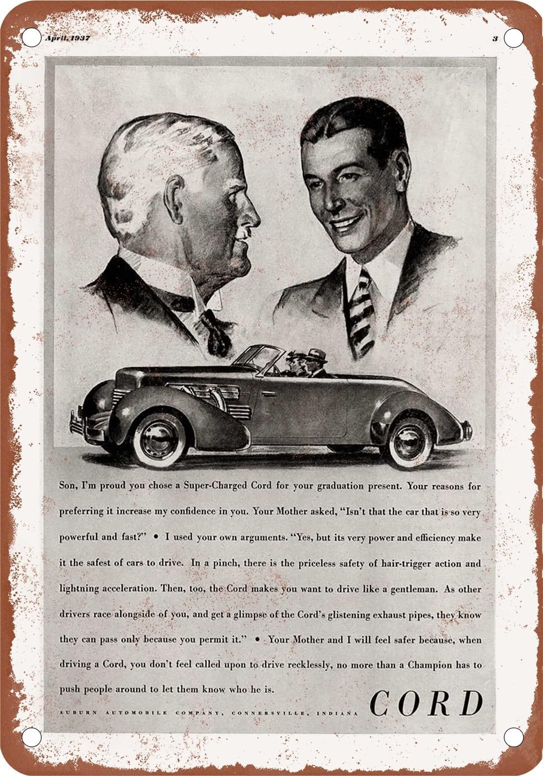 METAL SIGN - 1937 Cord Vintage Ad 02 - Old Retro Rusty Look home decor