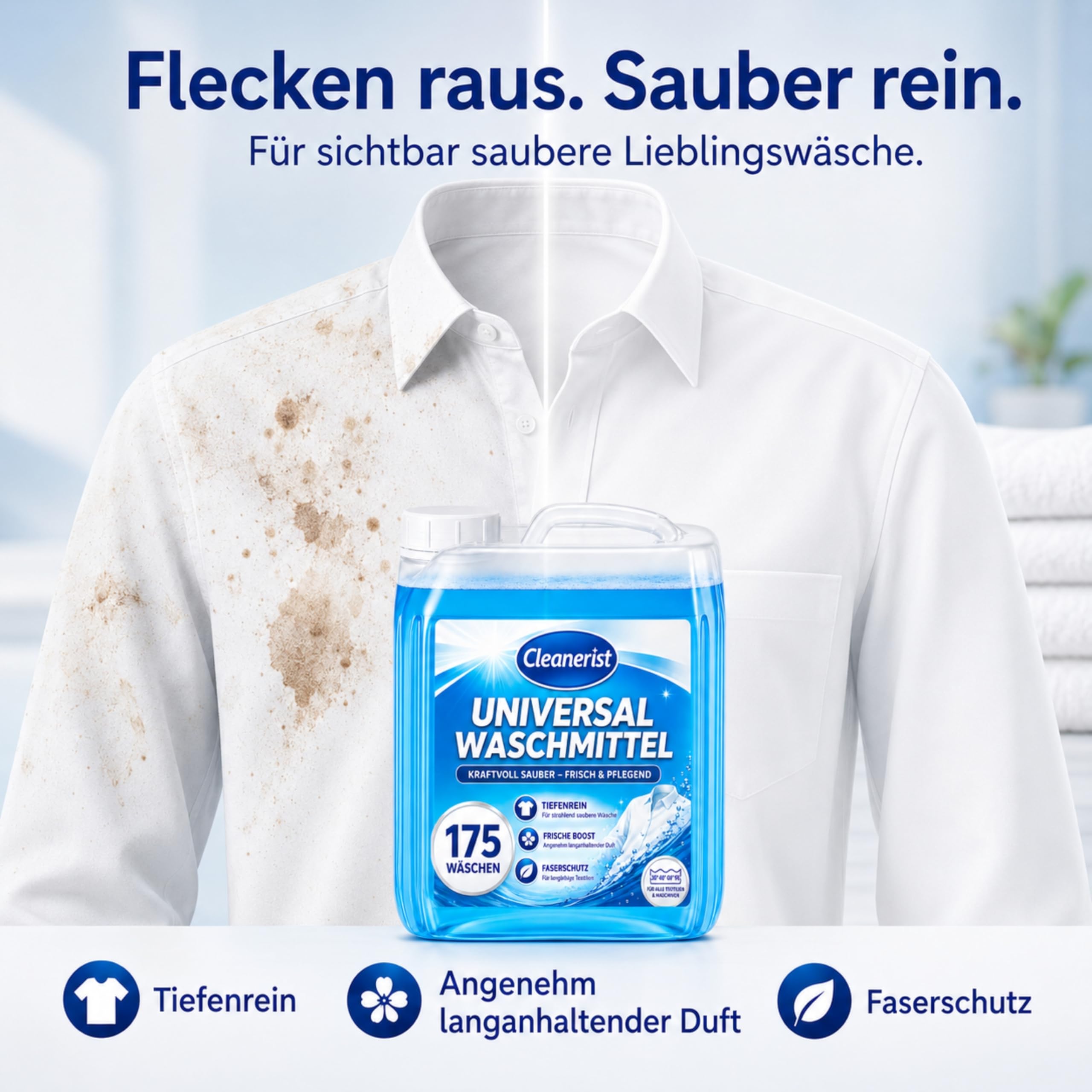 Cleanerist | Universal Flüssigwaschmittel Vollwaschmittel – 2x 5L Großpackung – für Weiß- Bunt- Schwarz- und Kochwäsche – bis zu 400 Waschladungen – inkl. Ausgießer – Made in Germany