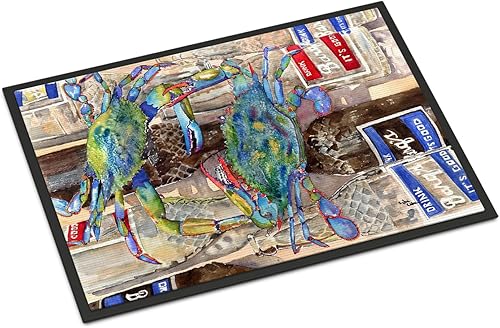 Caroline's Treasures 8914MAT - Felpudo azul con botellas de Barqs Rootbeer de 18 x 27 pulgadas, tapete para puerta delantera, para interiores y