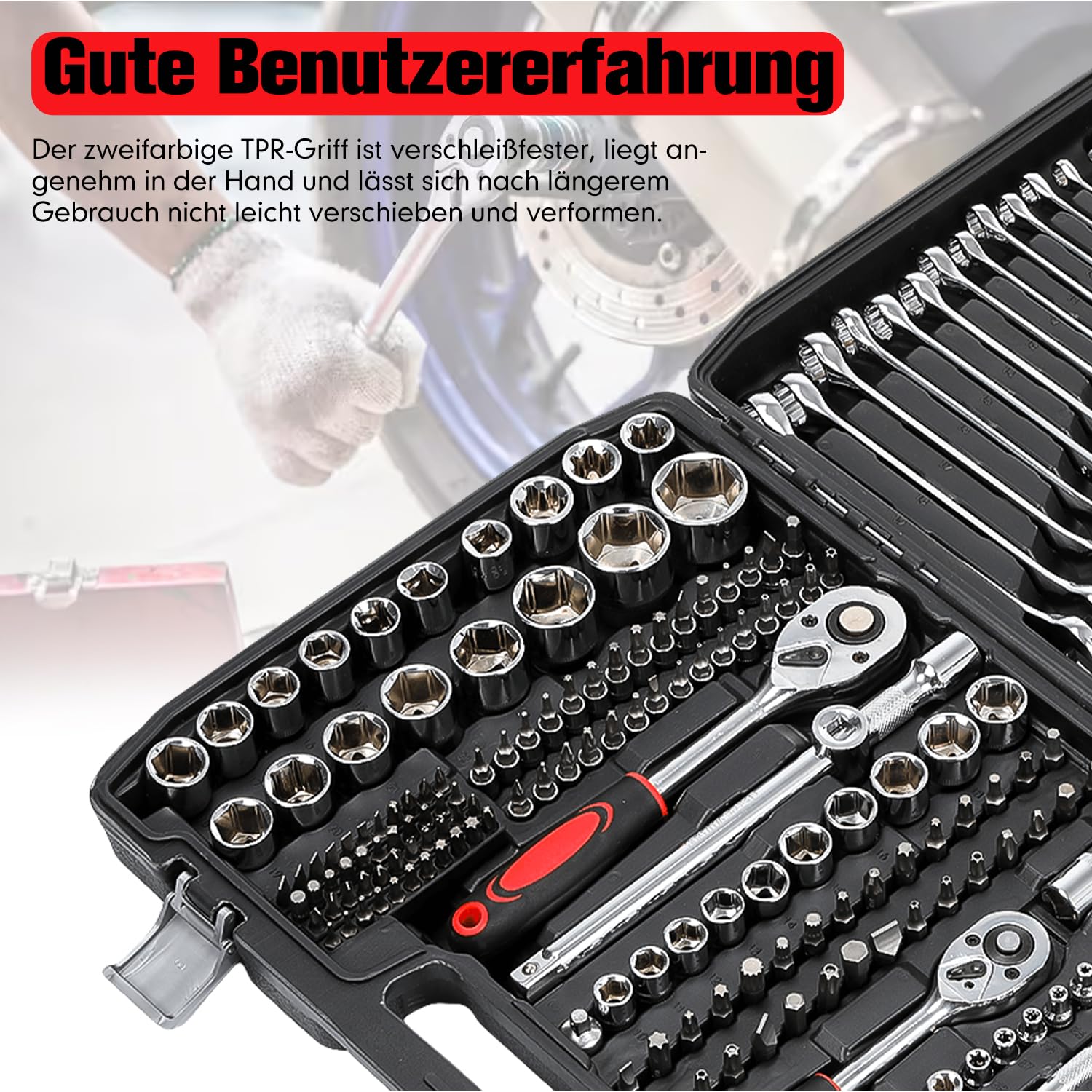Set di chiavi a bussola, 216 pezzi, con cricchetto da 1/2", 1/4", 3/8", con chiave a cricchetto, cassetta degli attrezzi per lavorare su biciclette e automobili