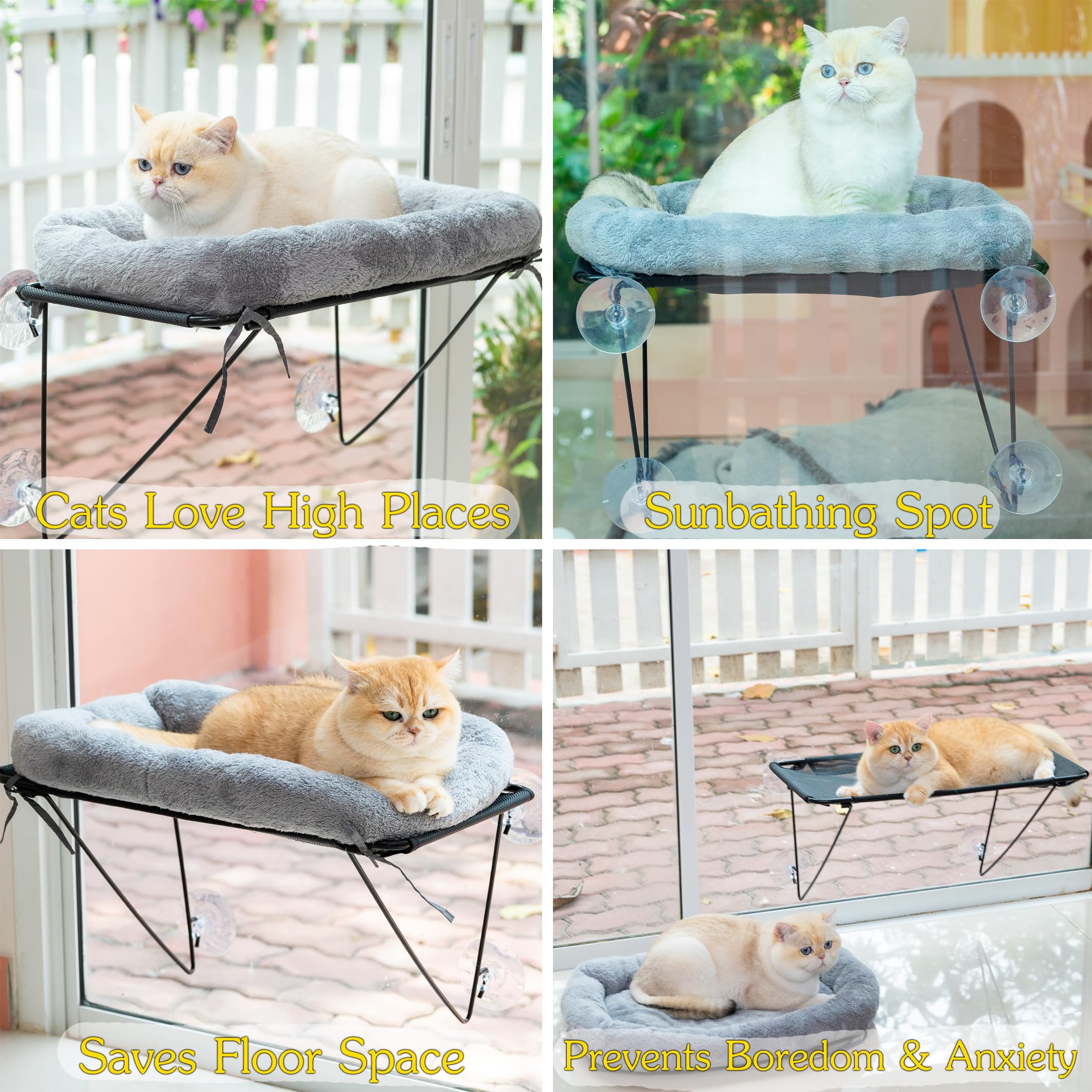 Percha para ventana de gato, hamaca suave para gatos en el interior, ventana de percha para gatos, hamaca para ventana de gato, ventana de cama para gatos, 4 ventosas grandes, cómoda cama con ventana