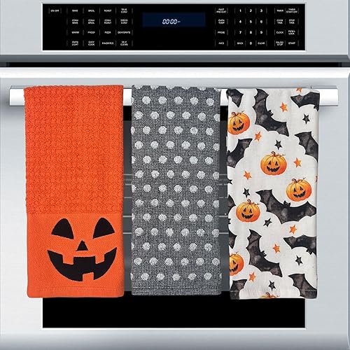 Miniatura 5 de Serafina Home Juego de toallas de cocina de Halloween divertidos diseño de bruja espeluznante del 31 de octubre, juego de toallas de 3 piezas de