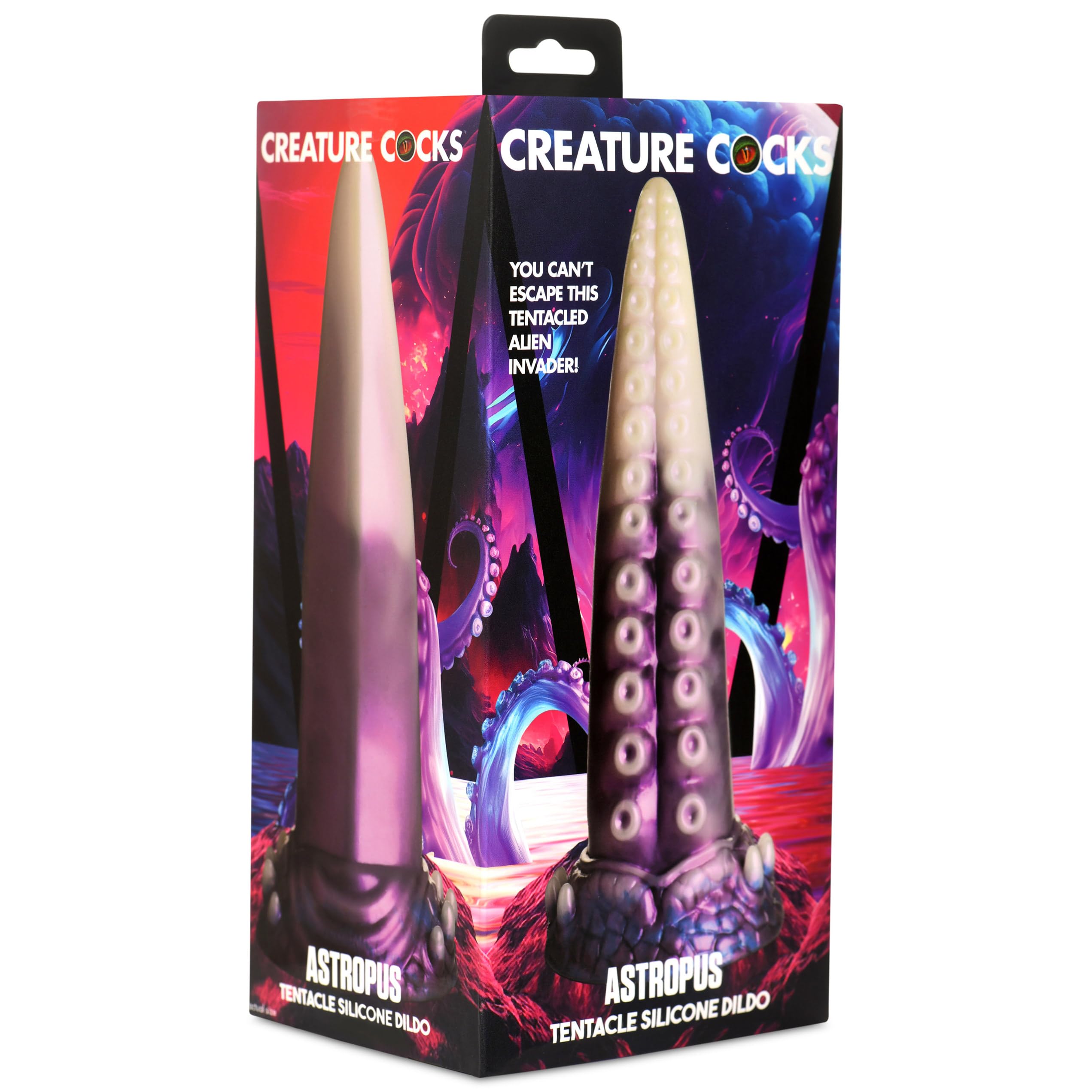 CREATURE COCKS Astropus Tentacle Silicone Dildo for Men, Women & Couples. Fantasy Dildo & Strong Suction Cup Base. Harness Compatible, Stimulating Textures. 1 Piece, White & Purple.
