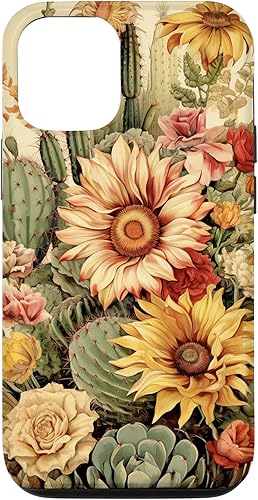 Funda para iPhone 1212 Pro Western Boho Leopard Sunflowers Cactus Rodeo Cowgirl