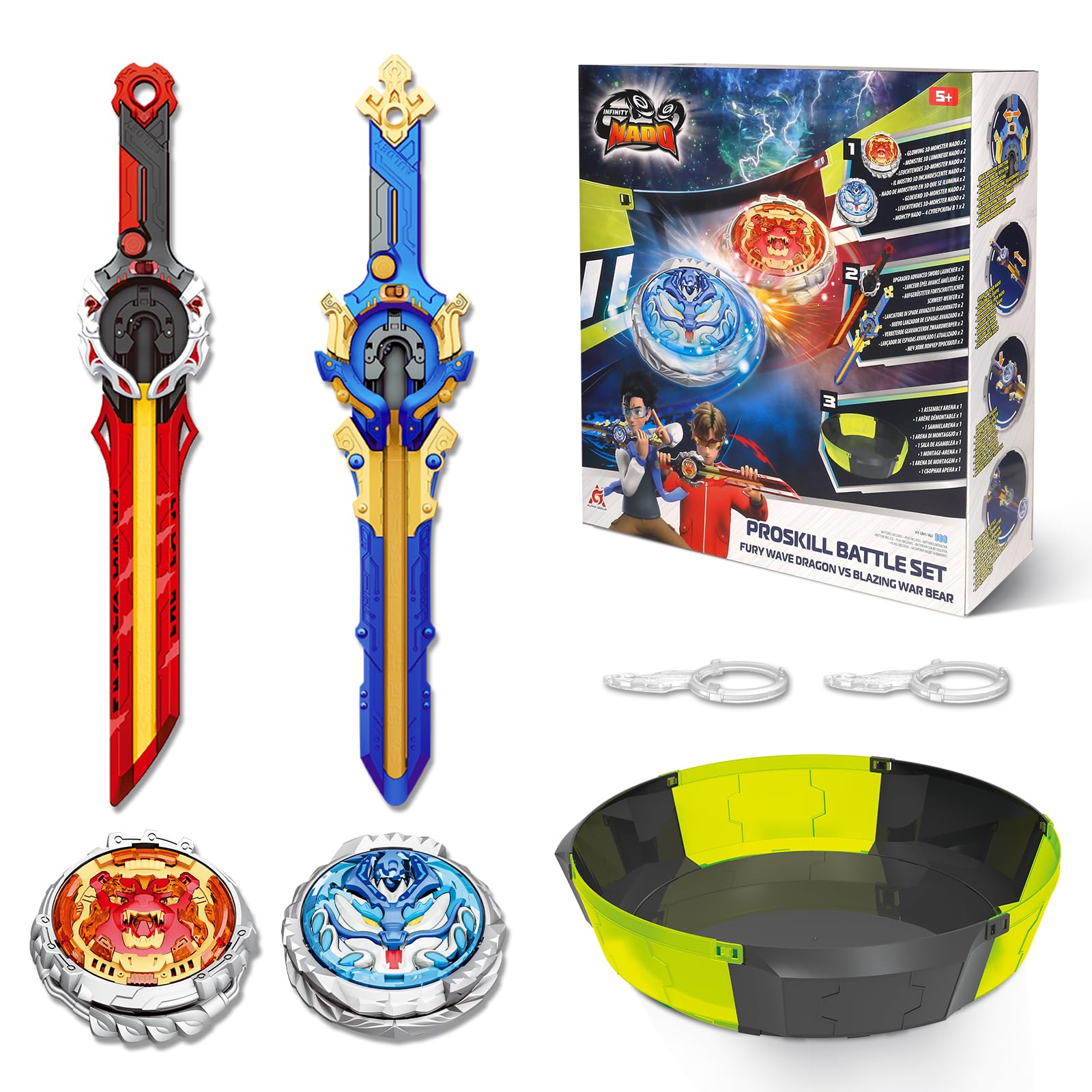 INFINITY NADO Battle Arena Set 2PCS, Spinning Top Metal Light Up for Kids Toys, Batting top Battle Toys with Sword Launcher, Spinning top for Kids Boys Girls 5 6 7 8 9 10 11 12 Years Old and up
