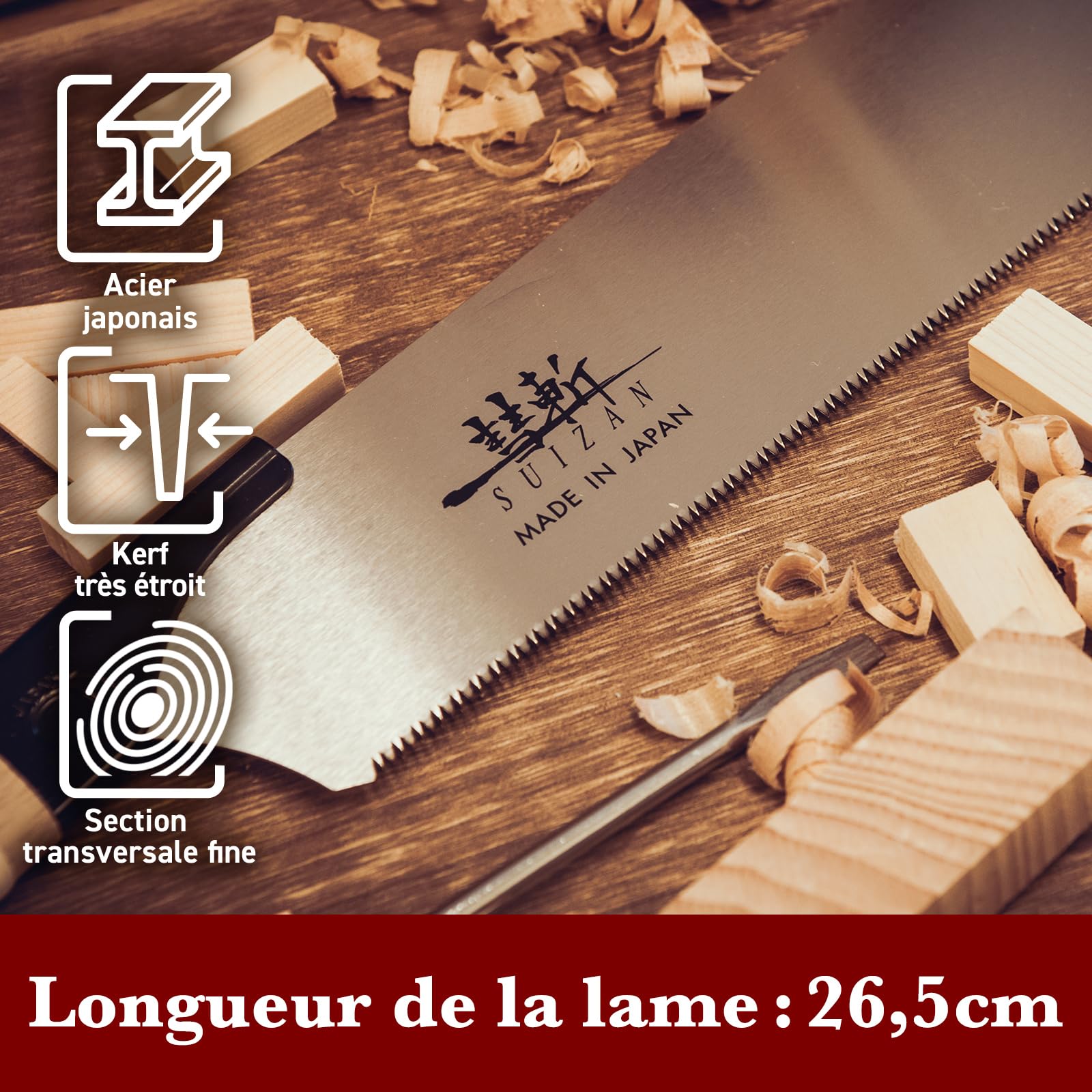 SUIZAN Kataba Scie japonaise à simple tranchant 265mm - Outils de menuiserie professionnels