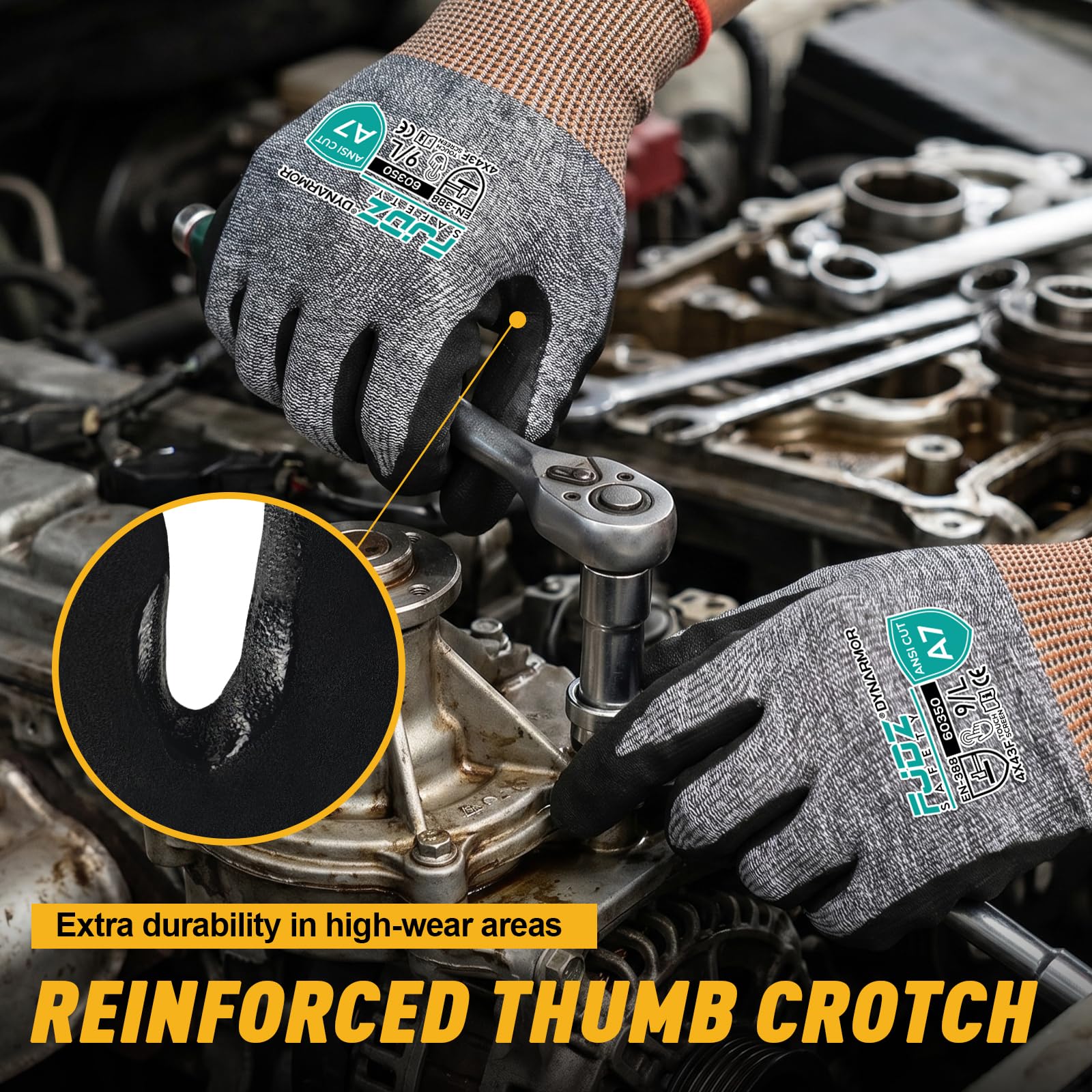 ANSI A7 Guanti resistenti al taglio con rivestimento in nitrile sabbioso per touch screen per la lavorazione del legno, magazzino, manico in vetro, giardinaggio, costruzione,