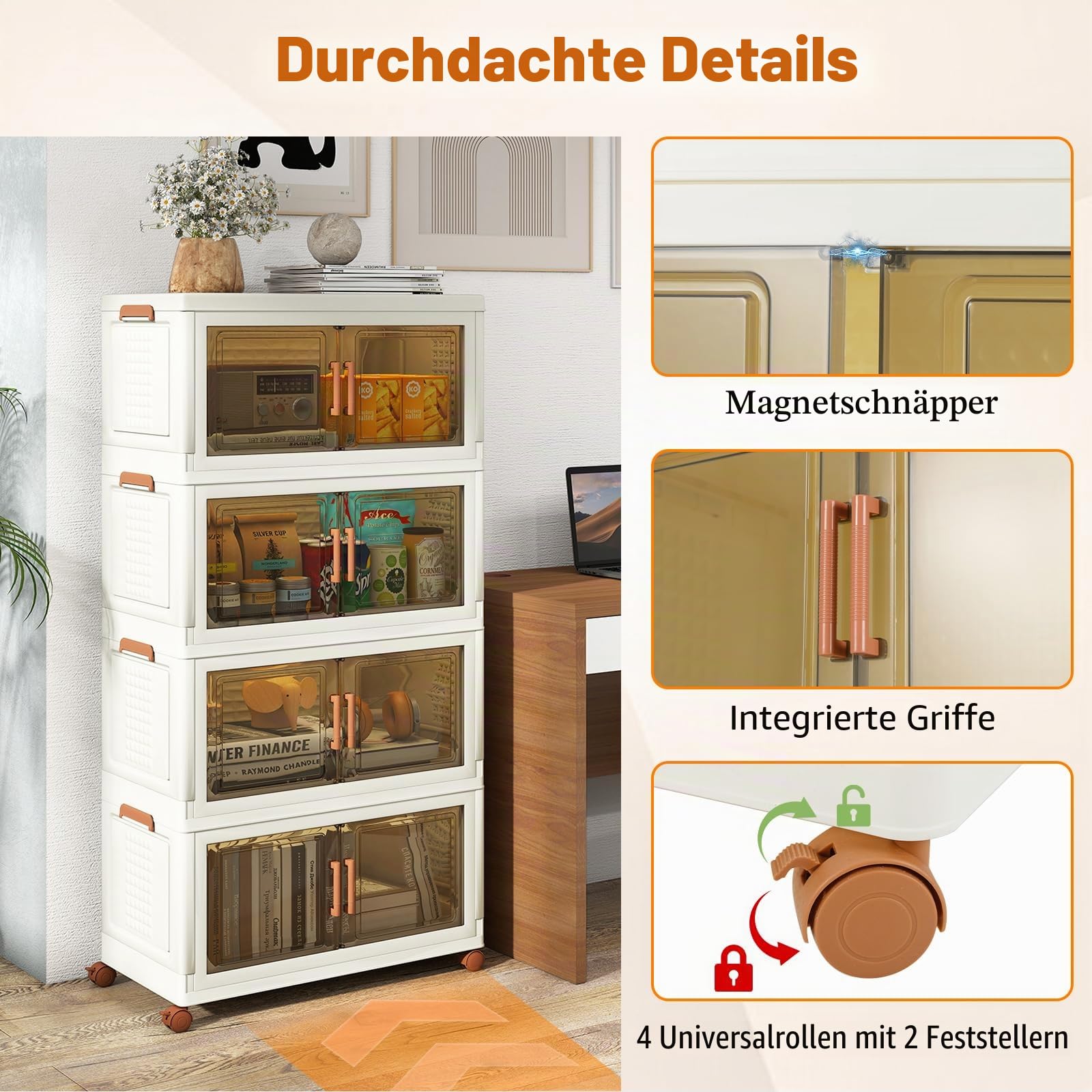 GIANTEX 4er Aufbewahrungsbox mit Deckel, 4 x 70 L Stapelboxen Faltbar, Aufbewahrungsbehälter mit Doppeltüren & Rollen, Kisten Aufbewahrung Stapelbar, Aufbewahrungskisten Kunststoffbox Ordnungsbox