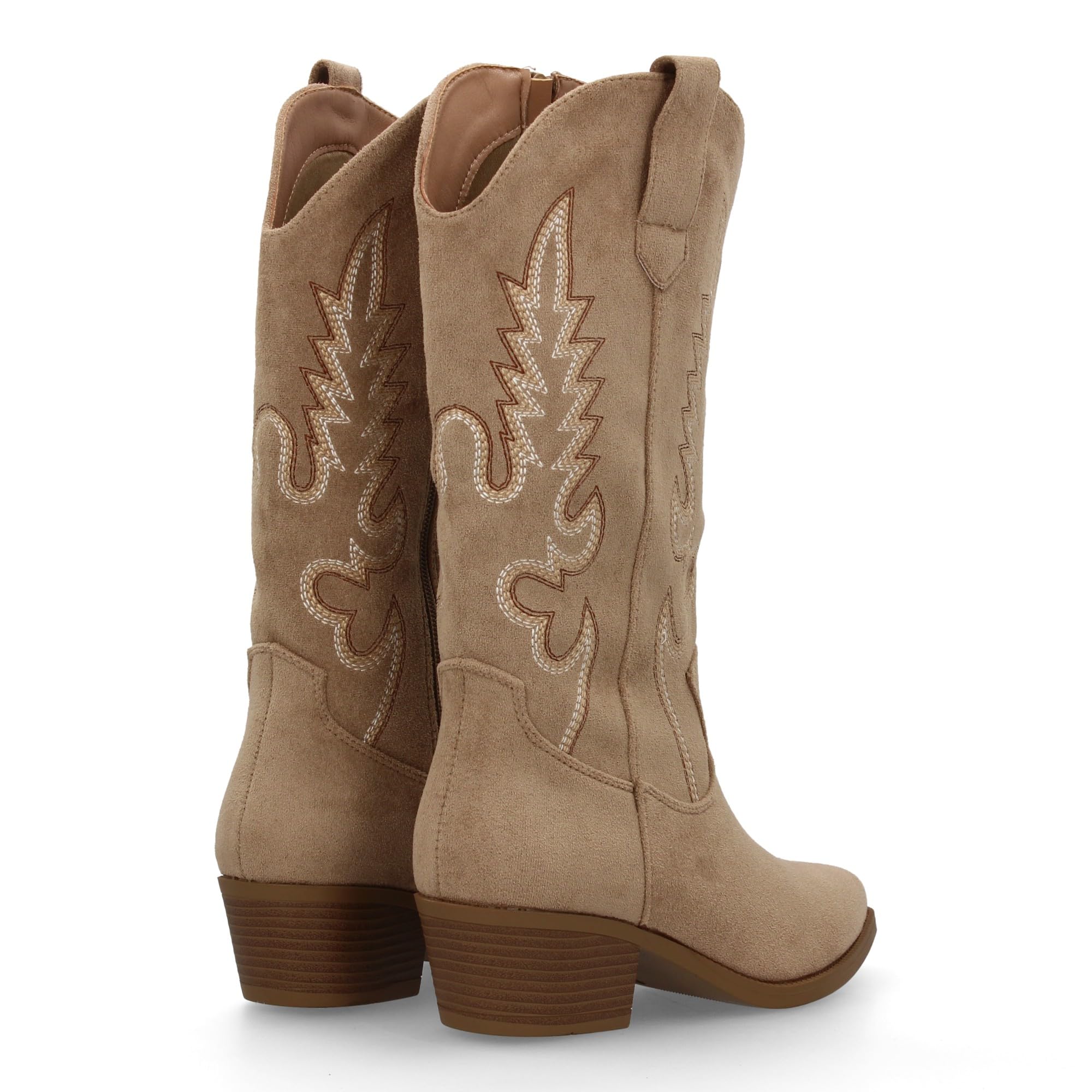 Botas de Mujer Estilo Cowboy, Tacon bajo, comodas y Elegantes. Diseno de Cana 32 cm Bordada Look Casual o de Fiesta, Ideales para Otono Invierno