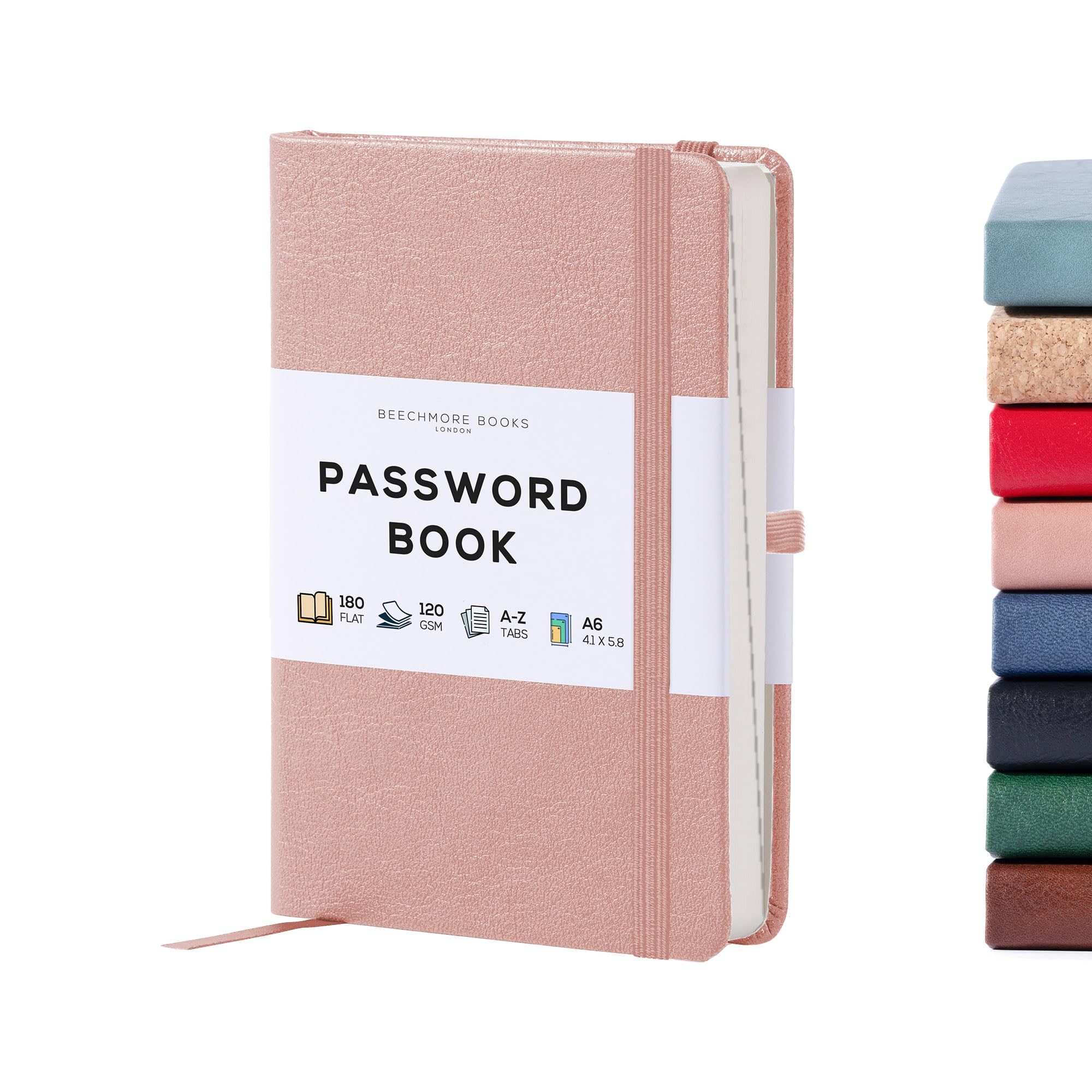 BEECHMORE BOOKS A6 Password Keeper Book with Alphabetical Tabs - 4.1x5.8 120gsm Vegan Leather Hardcover Passcode Book for Internet Website Log In,