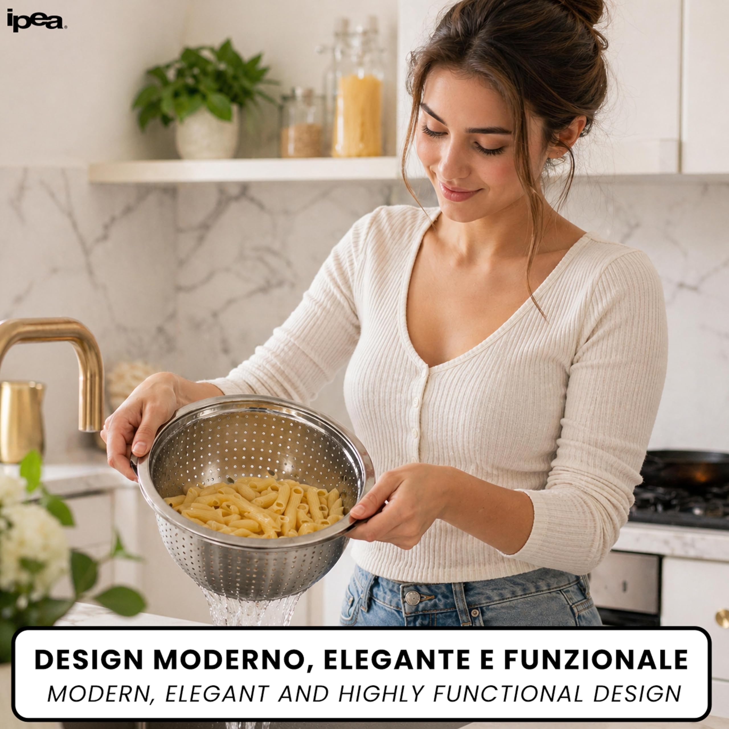 Scolapasta 24 cm Acciaio Inox Professionale - Colapasta per Pasta e Verdura - Lavastoviglie