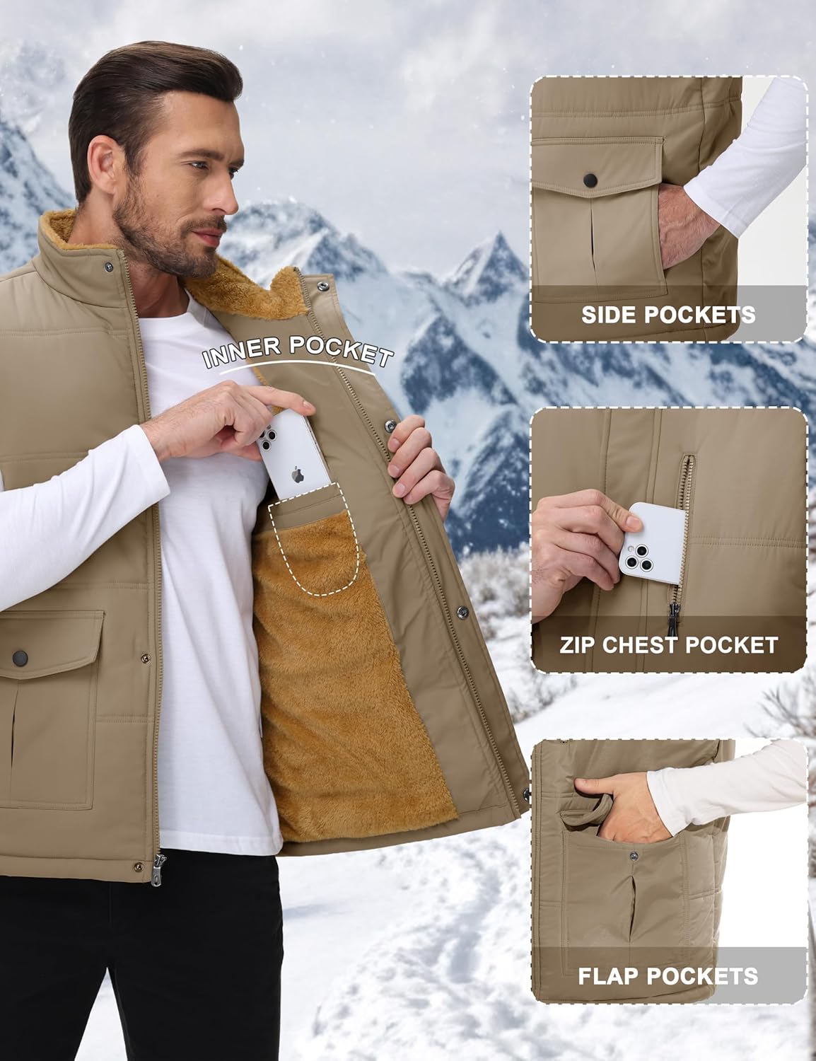 CRYSULLY Men's Winter Outerwear Vests Fleece Lined Sleeveless Jackets Warm Quilted Puffer Vest Casual Sherpa Outdoor Vest - Image 6