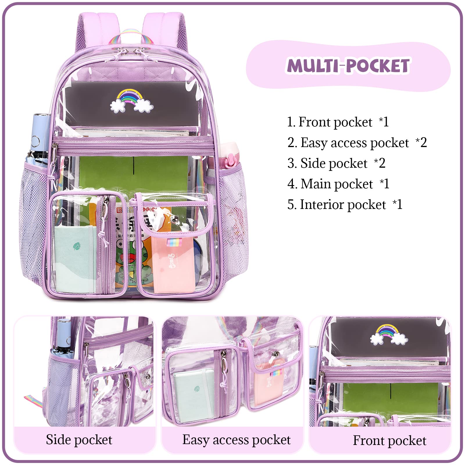 Lanola Stadium Approved Backpack Clear Backpack Heavy Duty PVC Transparent Bag for College Middle School Bookbags