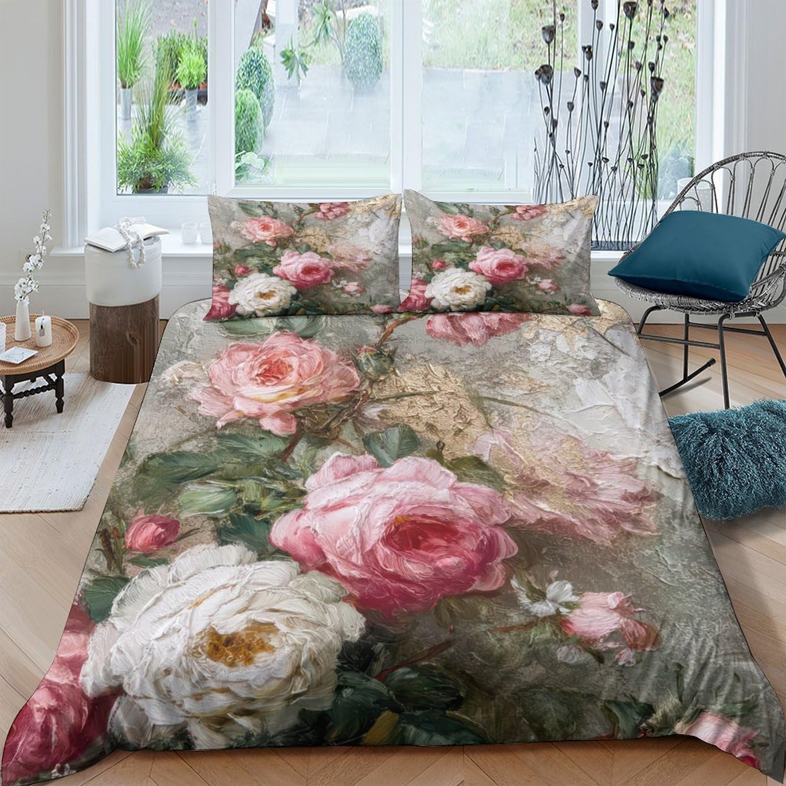 Ctjqhvkz Style-8 3D Printed Vintage Floral Fitted Sheet Microfiber Soft Pink Peony Bed Sheet For Bedroom Guest Room Decor Single（135X200cm）