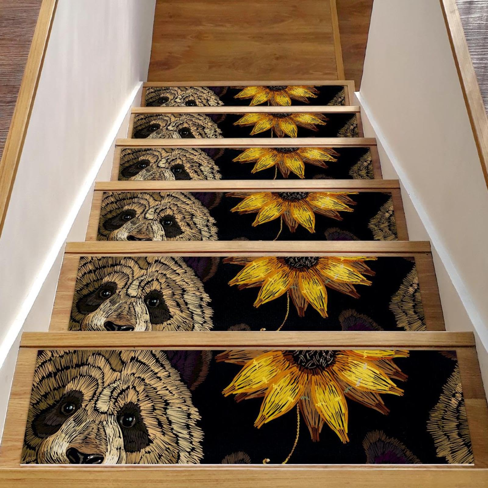 Peldaños de escalera alfombra negro panda retro de 8x30 pulgadas para escaleras de madera pack de 15