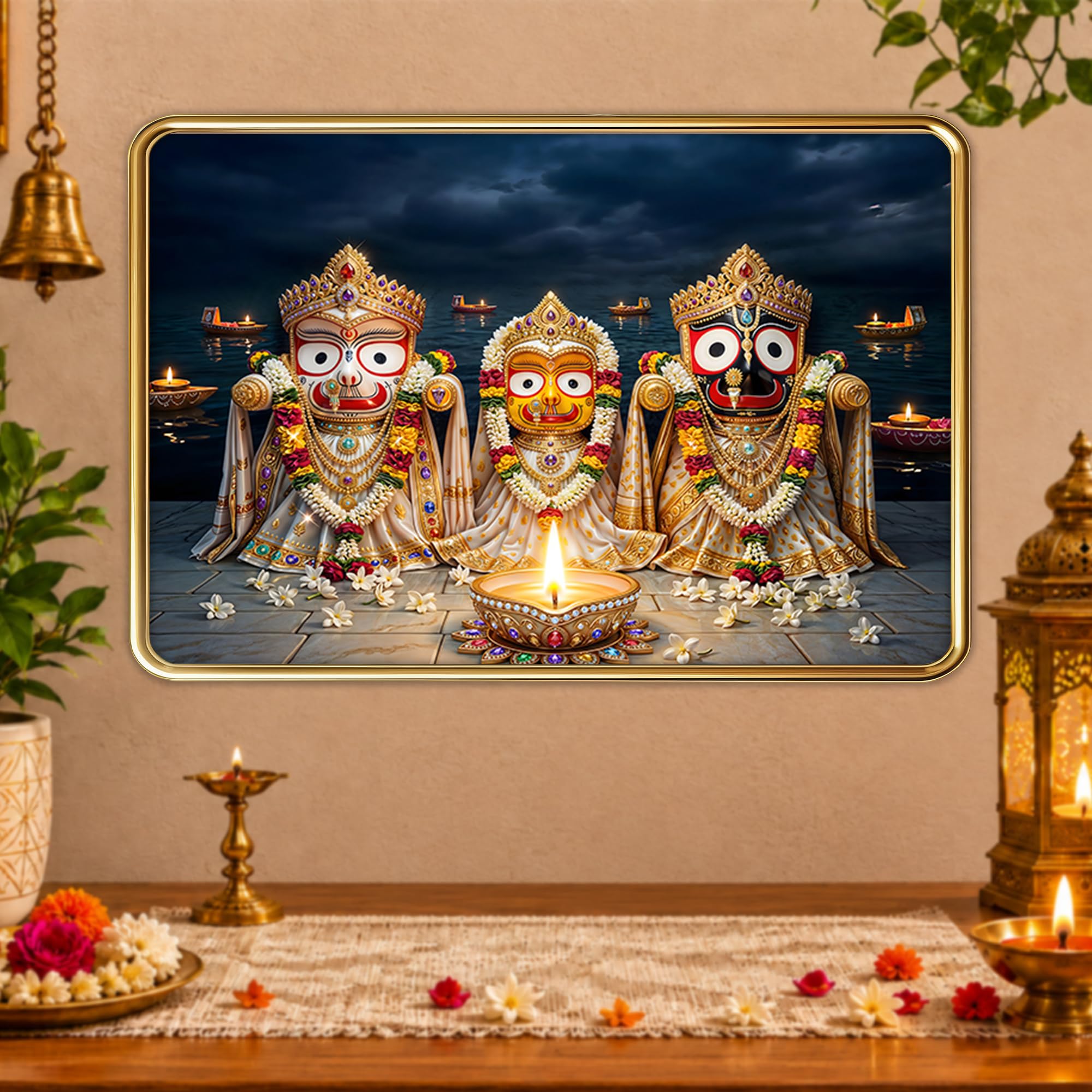 XOPY Shree Jagannath Puri Photo With Golden Frame | God Jagannath, Balabhadra, Subhadra Wall Art For Office, Puja or Tample Decore | 12X18 Inch Sparkle Laminated Frame | Best For Gifting (54602, 12X18)-image-15