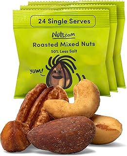 Nuts.com Roasted Mixed Nuts (50% Less Salt) – 24 Single Serve Snack Pack...