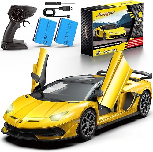 Lamborghini - Auto a control remoto, con licencia oficial 114 Lambo RC para niños y niñas, regalo de cumpleaños, juguetes amarillos para 3, 4, 5