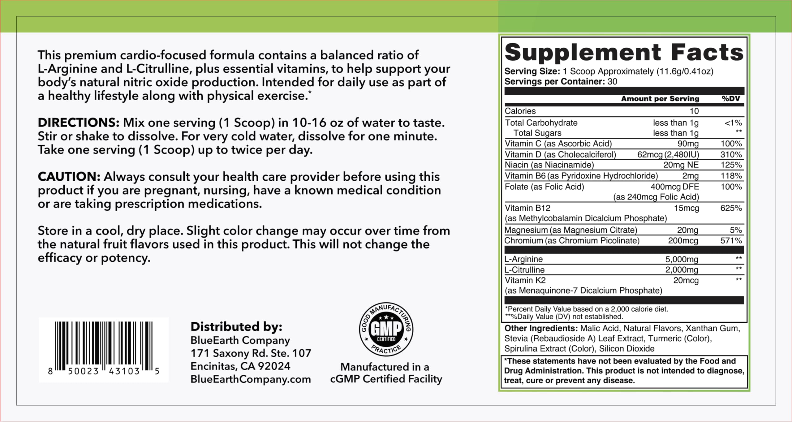 L-Arginine 5000mg + L-Citrulline 2000mg Complex Powder Supplement Drink Mix - Nitric Oxide Booster for Heart Health, Blood Flow & Energy - 30 Servings (Green Apple) — Amazon image 5