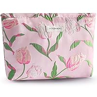 Vista 16 de Bolsa de maquillaje de flores para mujer, bonita bolsa de maquillaje para bolso, bolsa de cosméticos con cremallera, bolsa de cosméticos de lona
