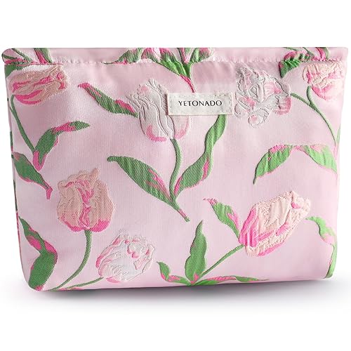 Miniatura 16 de Bolsa de maquillaje de flores para mujer, bonita bolsa de maquillaje para bolso, bolsa de cosméticos con cremallera, bolsa de cosméticos de lona
