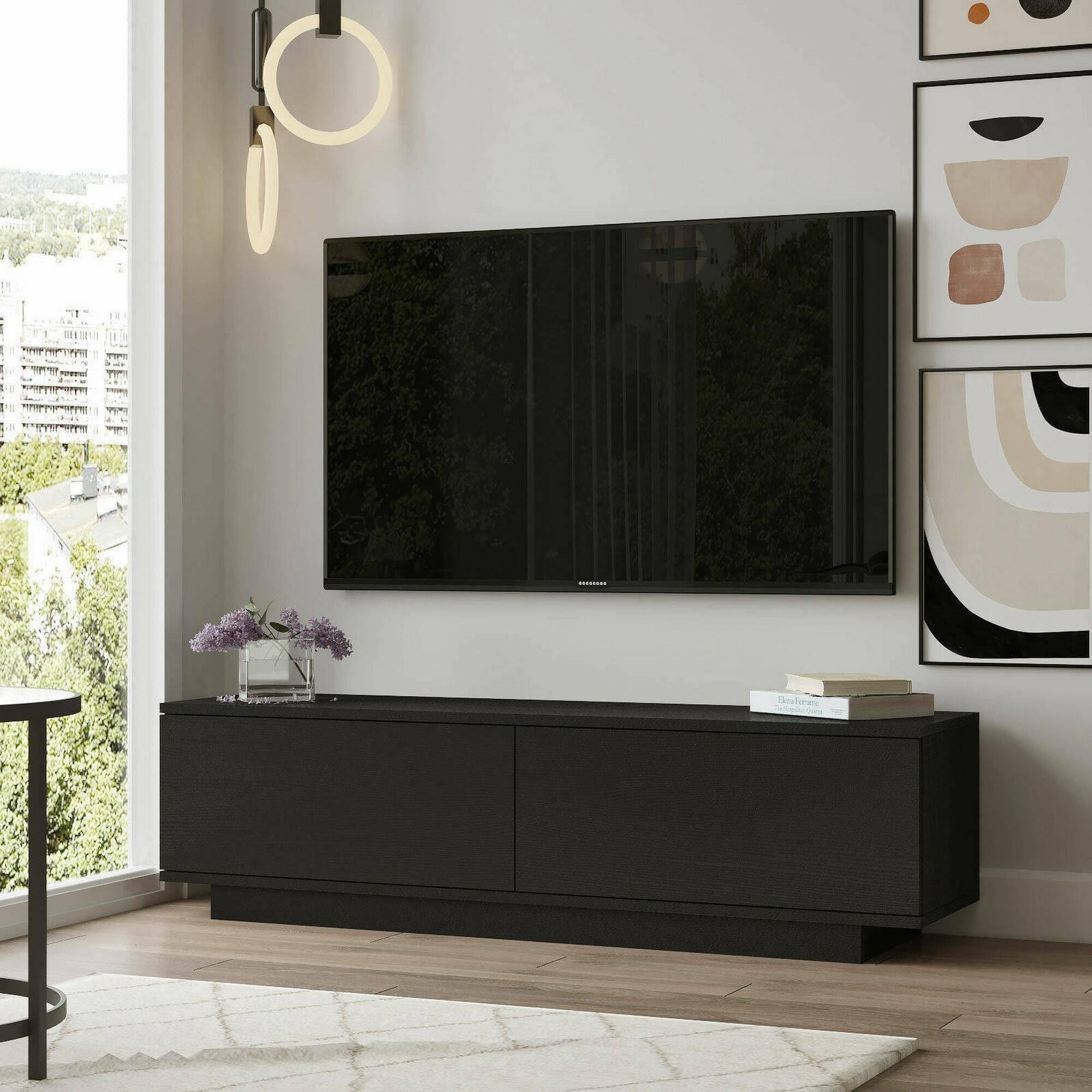 Dmora - Mobile porta TV Zaur, Credenza da soggiorno, Armadio basso per TV, Base parete attrezzata, 140x36h38 cm, Nero
