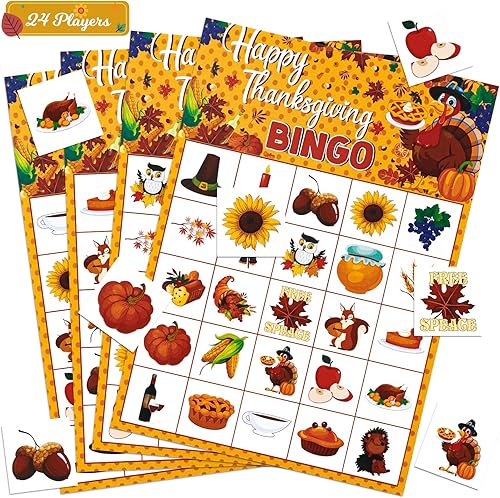 Dasstima Thanksgiving Bingo Game, Thanksgiving Bingo Games for Large Groups Adults Kids Holiday Bingo Cards IndoorOutdoor School Family Thanksgiving