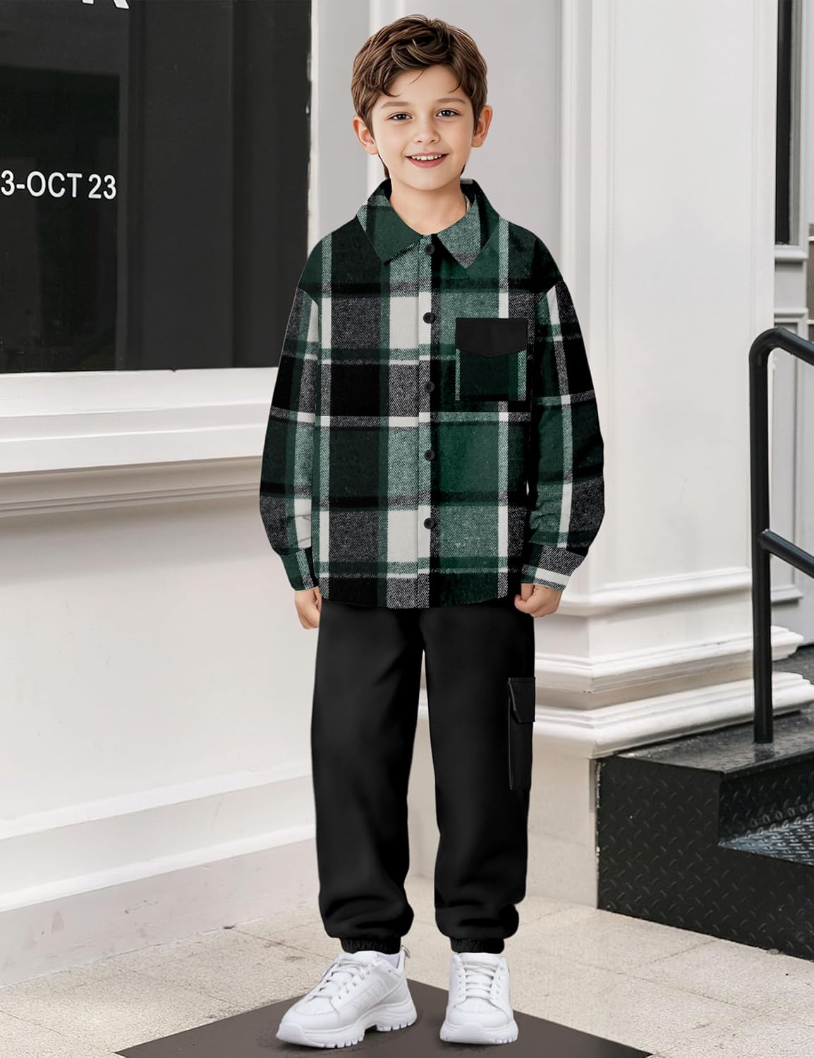 Toddler Boys Clothes Long Sleeve Flannel Plaid Button Shirt +Cargo Pants 2 Pcs Fall Winter Kids Outfits Set for 3-8T - Image 2