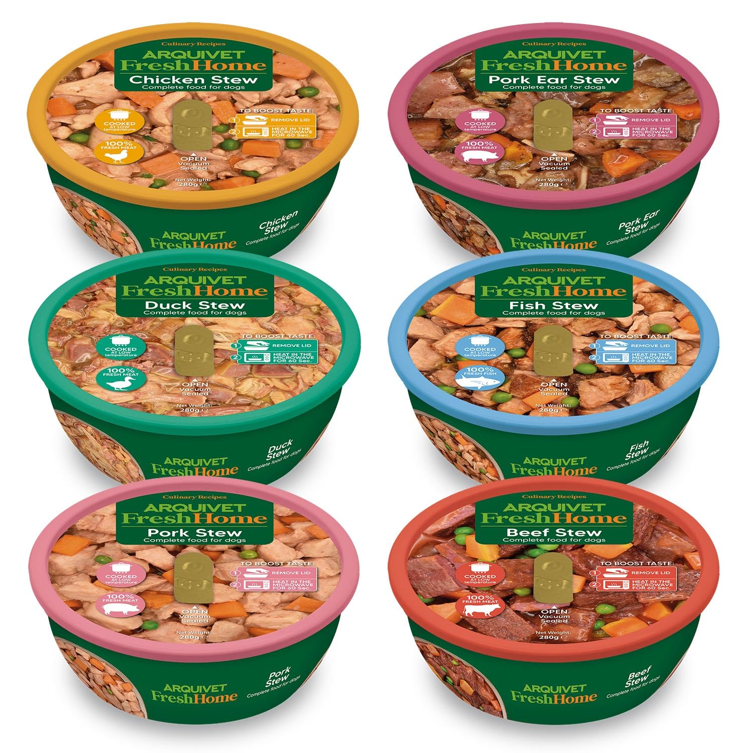 ARQUIVET VARIETY PACK 6 units - FreshHome - 6 different stew recipes - 280g - Complete wet dog food