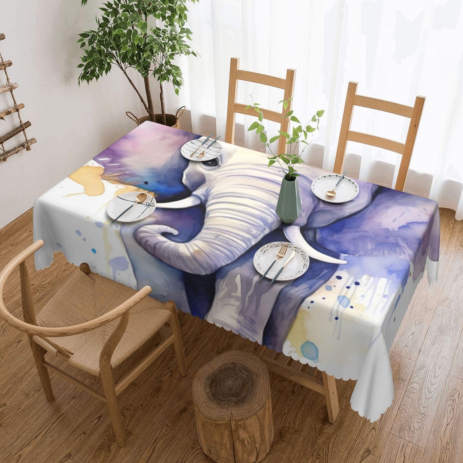 Fodpand Black Cute Elephant Watercolor Tablecloths For Rectangle Tables 72 X 54 Inches - Reusable And Washable Table Clothes Decorative Table Cover For Dining Tables, Buffet Parties, Wrinkle Resistant