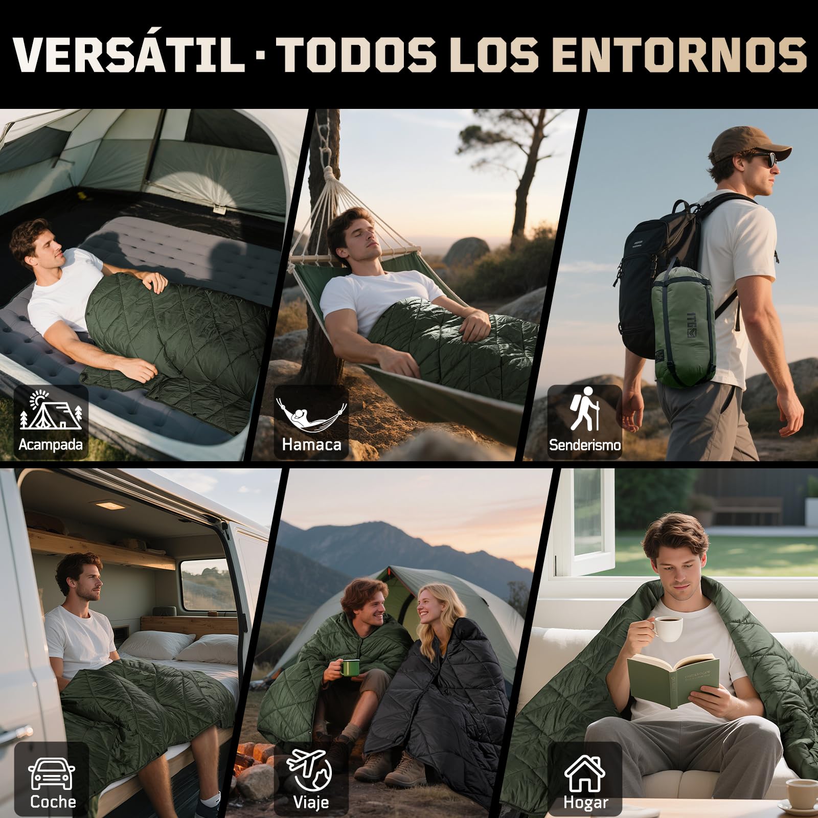 1TG Tactical Manta Camping Compacta, Manta de Acampada Ligera & Impermeable, para Senderismo, Coche, Estadio, Pesca - Lavable a Máquina (M -190x132CM L-158x208CM)