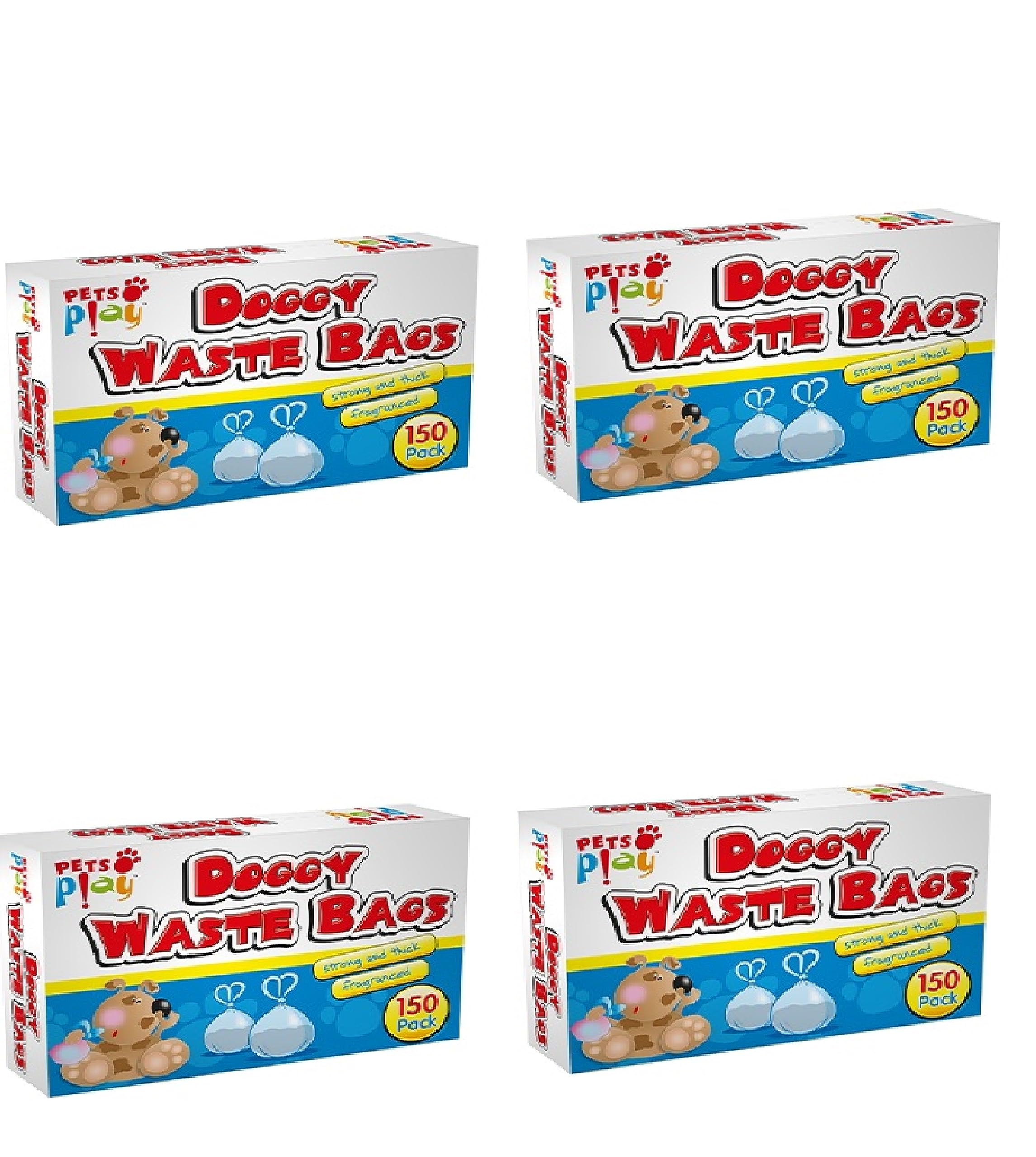 Doggy Waste Scented Pet Scooper Poo Bags - 150 x Dog Waste Bags - Black With Tie Handles (4 Pack)