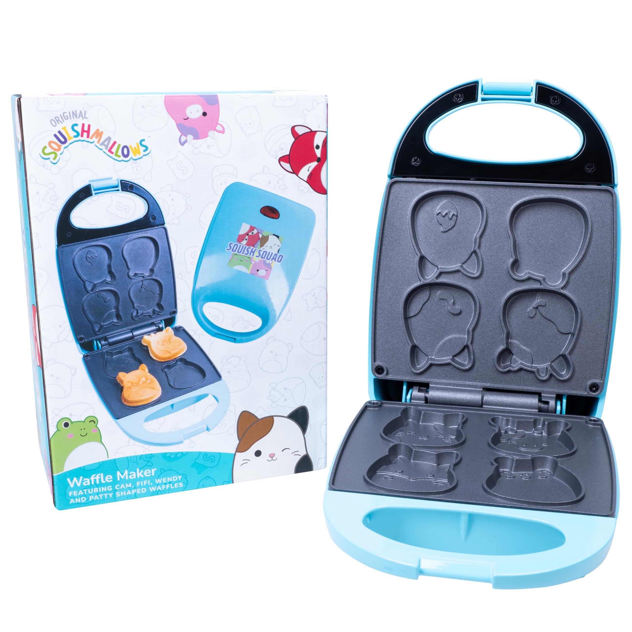 Fizz Creations Squishmallows Squish Squad Waffle Maker | Officially Licensed Squishmallows Merchandise | Secure Lid | Shaped Non-stick Plates | American Style Waffles