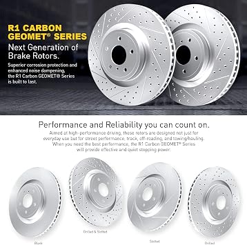 R1 Concepts Front and Rear Brakes and Rotors| Drilled Slotted Brake Rotors| Front and Rear Disc Brake Rotors