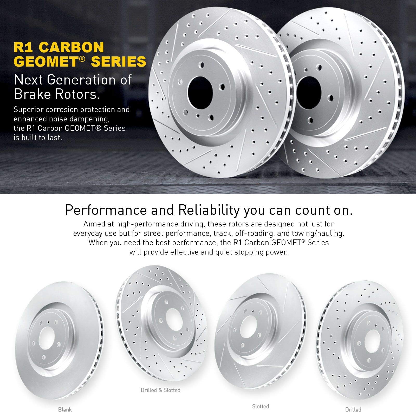 R1 Concepts Kit Rotori Freno Anteriore E Posteriore – Forati E Scanalati, Serie ELine, WHPN2-59056
