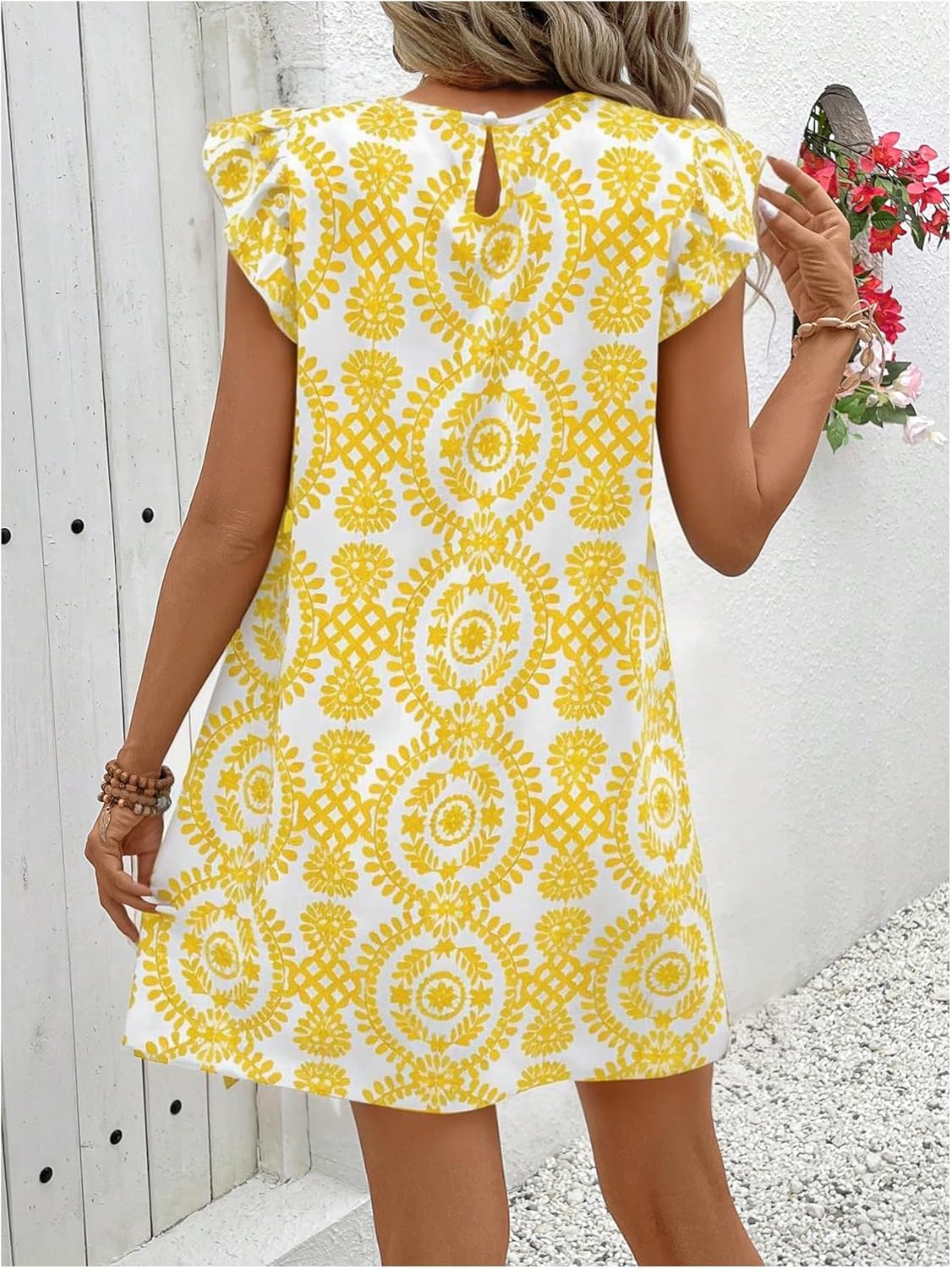 SOLY HUX Women's Summer Boho Tunic Dress Ruffle Cap Sleeve Crewneck Vacation Beach Short Dresses - Image 2